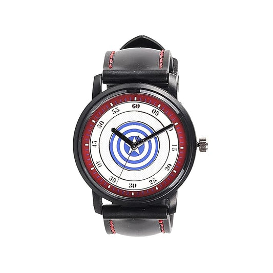 Marvel Captain America Leather Strap Analog Wrist Watch for Men (Black/Blue/Red) | AZ352