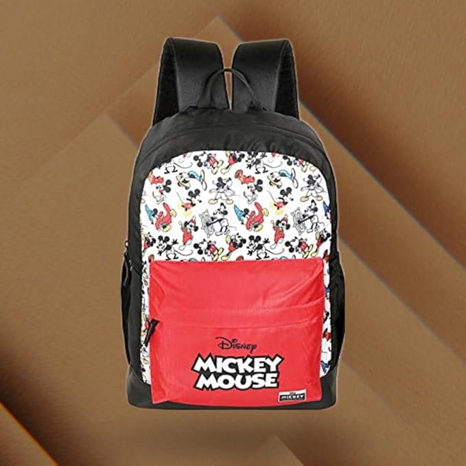 Visit the Disney Store Disney Mickey fun 17 Inch | 22 Ltrs Casual Backpack with Faux Leather Base|Black & Red - AZ151