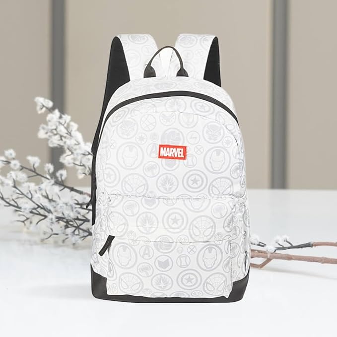 Marvel Avengers Super Hero 17 Inch Casual Backpack School & Sports Bag, White & Grey With Faux Leather Base For Women & Men Boys & Girls