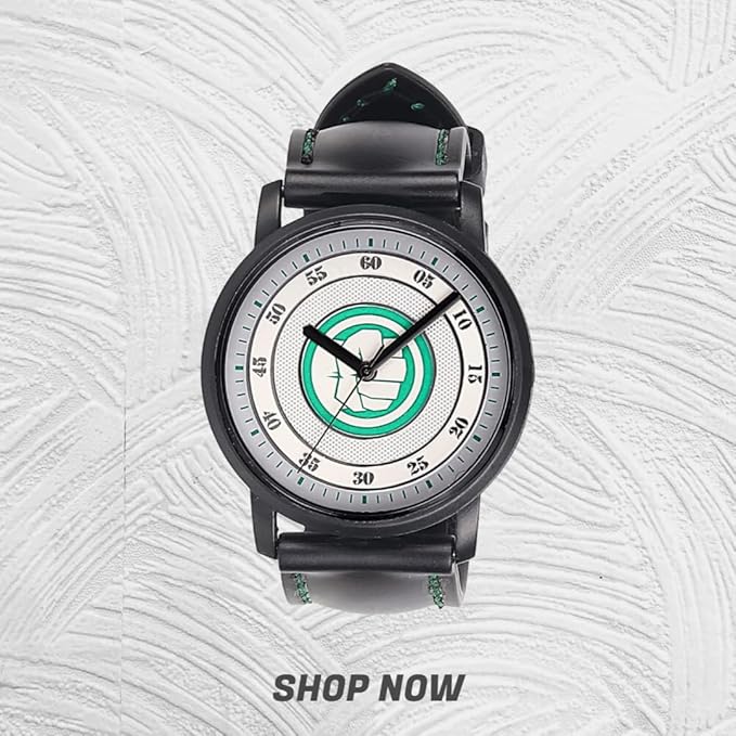 Marvel Hulk Leather Strap Analog Wrist Watch for Men (Black/Green) | AZ353