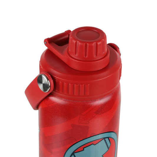 Marvel Thor Red Stainless Steel Water Bottle for Kids & Adults | 700ml Leakproof Non-Insulated Sipper Bottle with Carry Strap | BPA Free for School, Travel, Gym, Sports