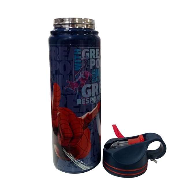 Marvel Spider-Man Insulated Stainless Steel Water Bottle 500ml | Kids Leak-Proof Flask with Flip Lid & Strap | Hot & Cold Vacuum Bottle | BPA-Free School Water Bottle for Boys