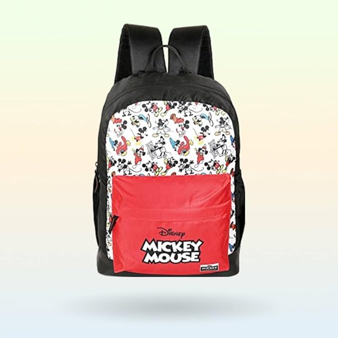 Visit the Disney Store Disney Mickey fun 17 Inch | 22 Ltrs Casual Backpack with Faux Leather Base|Black & Red - AZ151