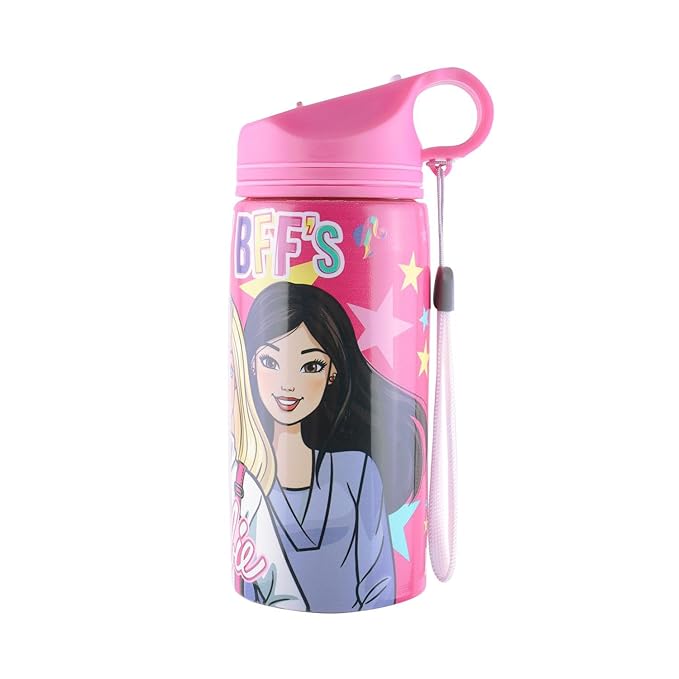 Disney Princess Stainless Steel Sipper Water Bottle for girls, Leak-Proof, BPA-Free Bottle for Girls with Carry Strap – Ideal for School, Picnic, Sports, Travel – 500ml Pink