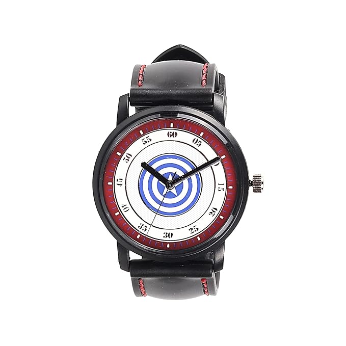 Marvel Captain America Leather Strap Analog Wrist Watch for Men (Black/Blue/Red) | AZ352
