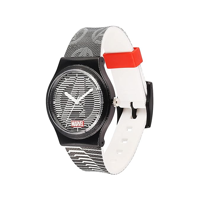 Marvel Avengers Kids Wrist Watch – Black & White Round Analog Watch with Durable Silicone Strap | Birthday Gift for Boys & Girls Ages 6 to 12 Years