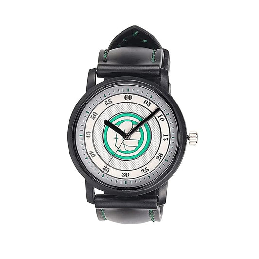 Marvel Hulk Leather Strap Analog Wrist Watch for Men (Black/Green) | AZ353