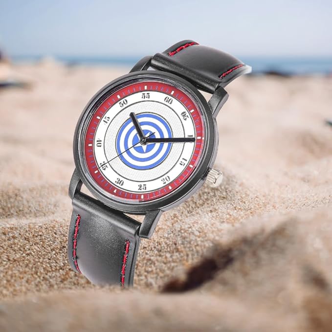 Marvel Captain America Leather Strap Analog Wrist Watch for Men (Black/Blue/Red) | AZ352