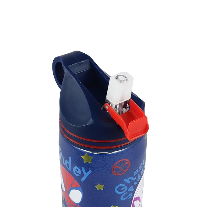 Marvel Avengers Superhero Spiderman Stainless Steel SIngle Wall Sipper Water Bottle For Unisex Kids School And Travelling | 500 Ml | BLUE | AZ2060 (Spidy Ghost)