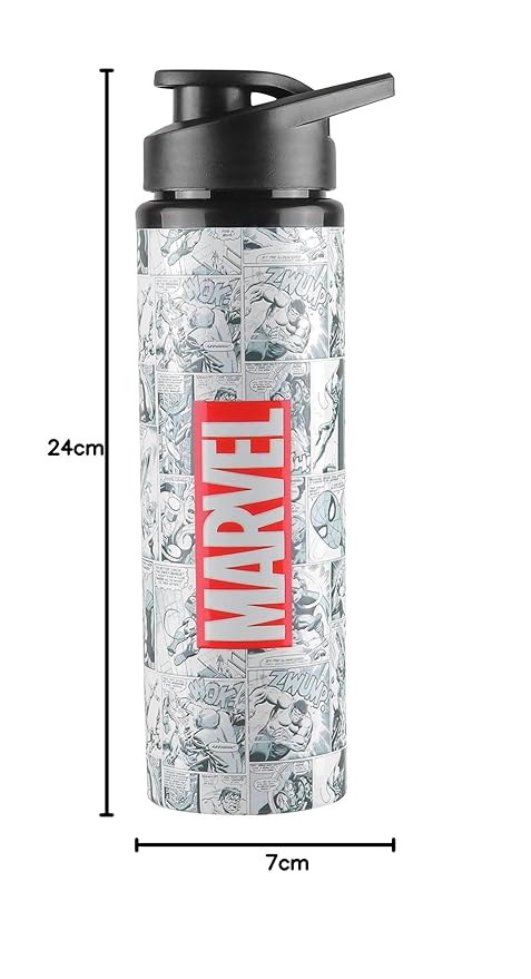 Marvel Official Comic Edition Stainless Steel Water Bottle | 750ml Leakproof BPA-Free Sipper Bottle with Bold Logo & Comic Print | Gym, Office, School & Travel