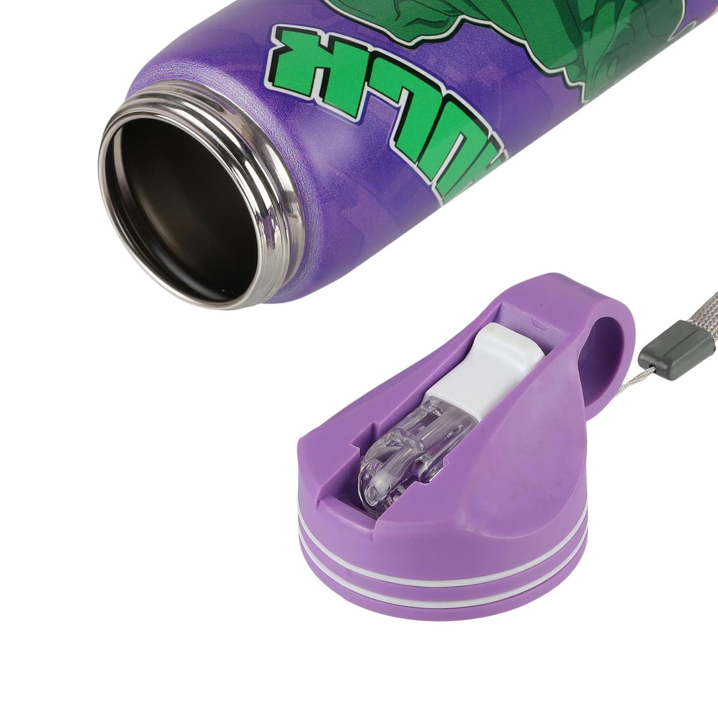 Marvel Hulk Stainless Steel Water Bottle for Kids & Adults, Leakproof Sports Sipper Bottle with Carry Strap, BPA-Free Reusable for School, Office, Travel & Outdoor Use, 700ml