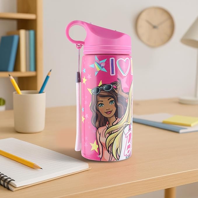 Disney Princess Stainless Steel Sipper Water Bottle for girls, Leak-Proof, BPA-Free Bottle for Girls with Carry Strap – Ideal for School, Picnic, Sports, Travel – 500ml Pink
