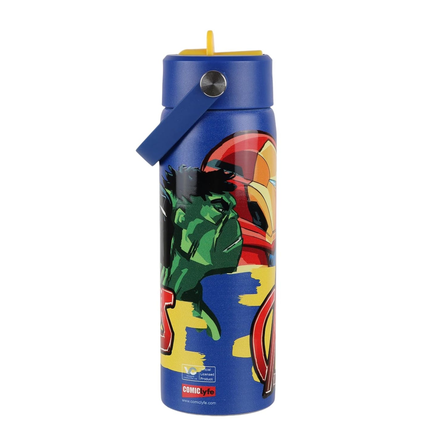 Marvel Avengers Stainless Steel Water Bottle for Kids & Adults, Leakproof Non-Insulated Bottle with Carry Handle, BPA-Free Reusable Travel for School, Office & Outdoor Use, 700ml