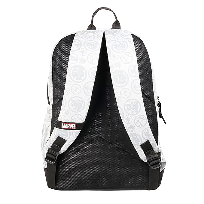 Marvel Avengers Super Hero 17 Inch Casual Backpack School & Sports Bag, White & Grey With Faux Leather Base For Women & Men Boys & Girls