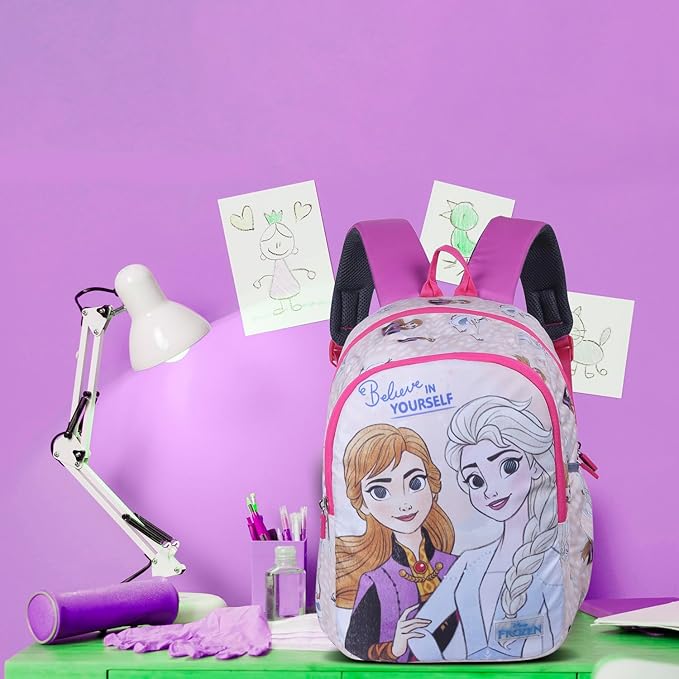Disney Kids School Bag Soft Plush Backpacks Cartoon Printed Anna & Elsa School Bag for Unisex Kids | Casual Bagpack