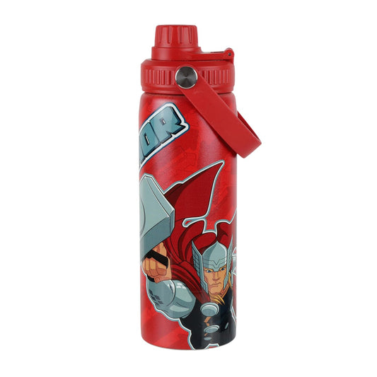 Marvel Thor Red Stainless Steel Water Bottle for Kids & Adults | 700ml Leakproof Non-Insulated Sipper Bottle with Carry Strap | BPA Free for School, Travel, Gym, Sports