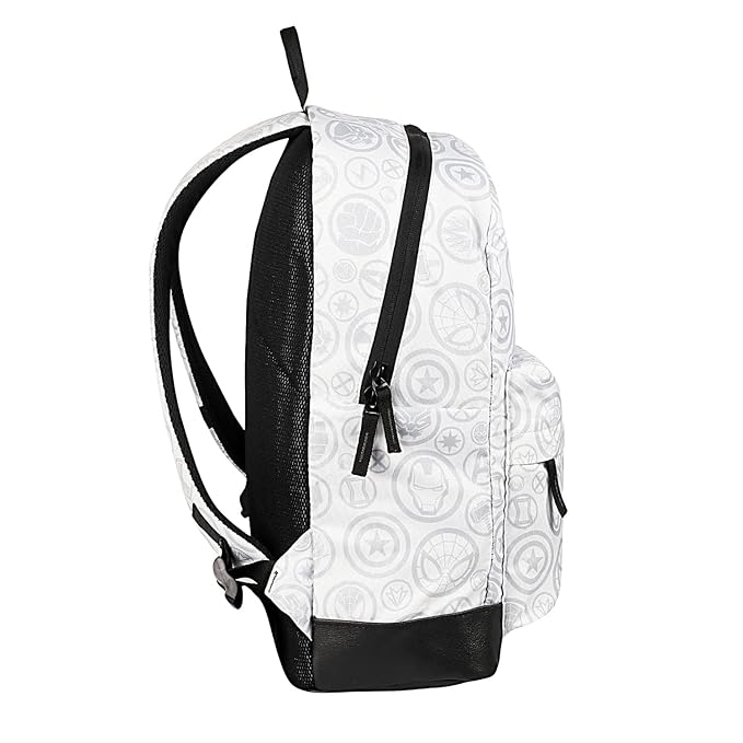 Marvel Avengers Super Hero 17 Inch Casual Backpack School & Sports Bag, White & Grey With Faux Leather Base For Women & Men Boys & Girls