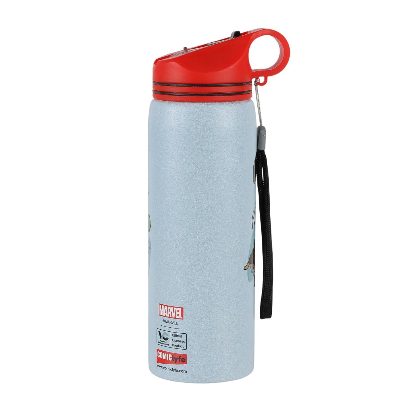 Marvel Avengers Stainless Steel Water Bottle 700ml with Leakproof Flip Cap & Carry Strap, BPA-Free Reusable Non-Insulated Metal Bottle for Kids, School, Travel, Gym & Outdoor Use