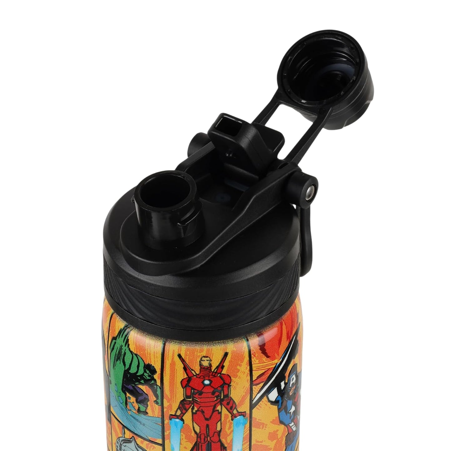 Marvel Spider-Man Stainless Steel Water Bottle for Kids, Leakproof Sipper Bottle with Handle & Strap, Reusable Non-Insulated Drinking Flask for School, Travel, Sports & Outdoor Use