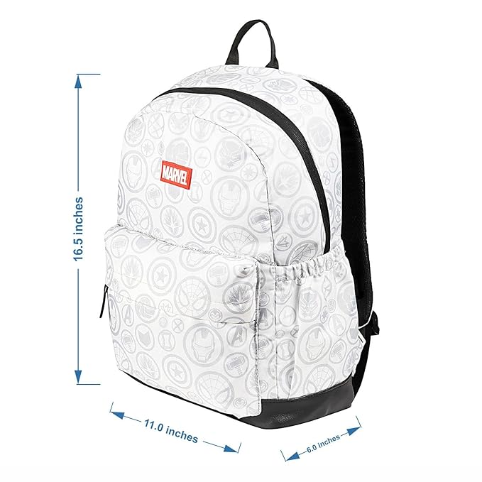 Marvel Avengers Super Hero 17 Inch Casual Backpack School & Sports Bag, White & Grey With Faux Leather Base For Women & Men Boys & Girls