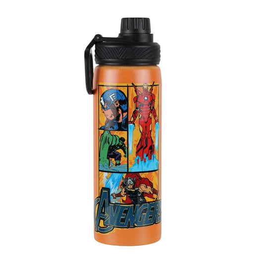 Marvel Avengers Stainless Steel Water Bottle for Kids, 700ml, Leakproof with Carry Handle, BPA Free School Water Bottle for Boys, Travel, Sports & Outdoor Activities