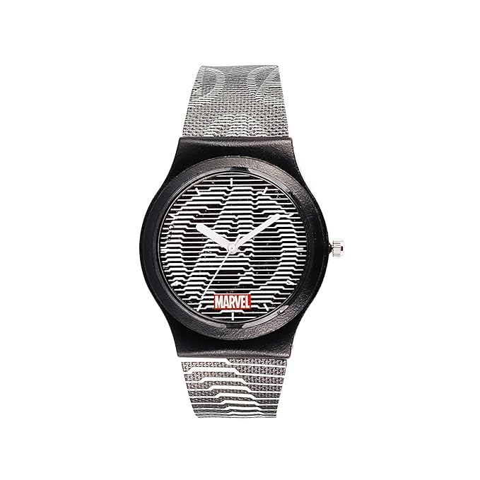 Marvel Avengers Kids Wrist Watch – Black & White Round Analog Watch with Durable Silicone Strap | Birthday Gift for Boys & Girls Ages 6 to 12 Years