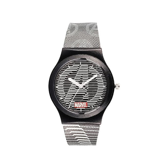 Marvel Avengers Kids Wrist Watch – Black & White Round Analog Watch with Durable Silicone Strap | Birthday Gift for Boys & Girls Ages 6 to 12 Years