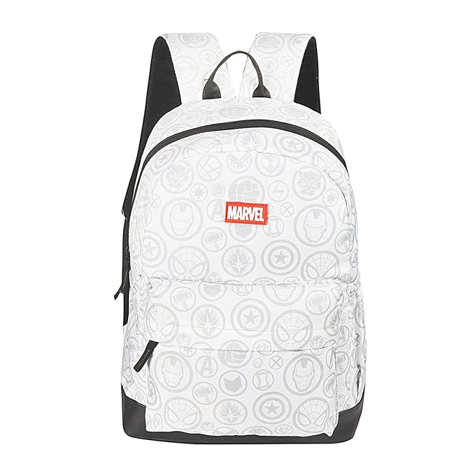 Marvel Avengers Super Hero 17 Inch Casual Backpack School & Sports Bag, White & Grey With Faux Leather Base For Women & Men Boys & Girls