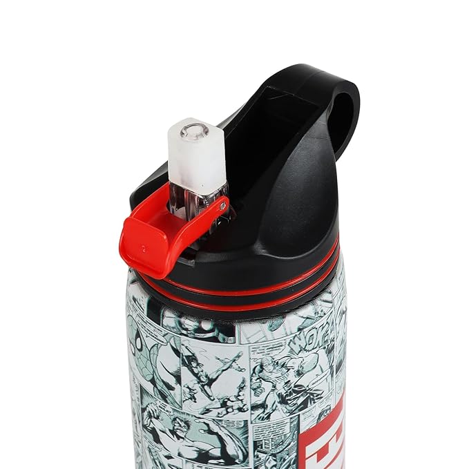 Marvel Official Comic Edition Stainless Steel Water Bottle | 750ml Leakproof BPA-Free Sipper Bottle with Bold Logo & Comic Print | Gym, Office, School & Travel