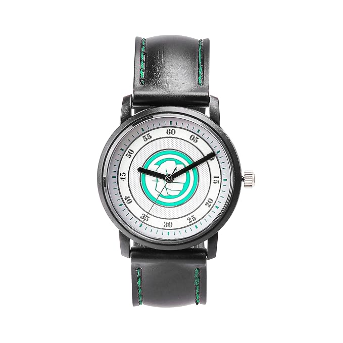 Marvel Hulk Leather Strap Analog Wrist Watch for Men (Black/Green) | AZ353