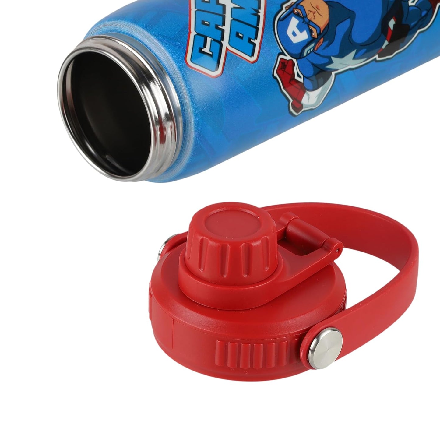 Captain America Stainless Steel Water Bottle for Kids Leakproof Non-Insulated Metal Sipper Bottle with Carry Handle, Marvel Superhero Printed Reusable Water Bottle for School, Travel, 750ml