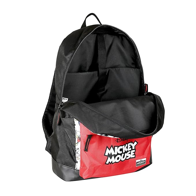 Visit the Disney Store Disney Mickey fun 17 Inch | 22 Ltrs Casual Backpack with Faux Leather Base|Black & Red - AZ151