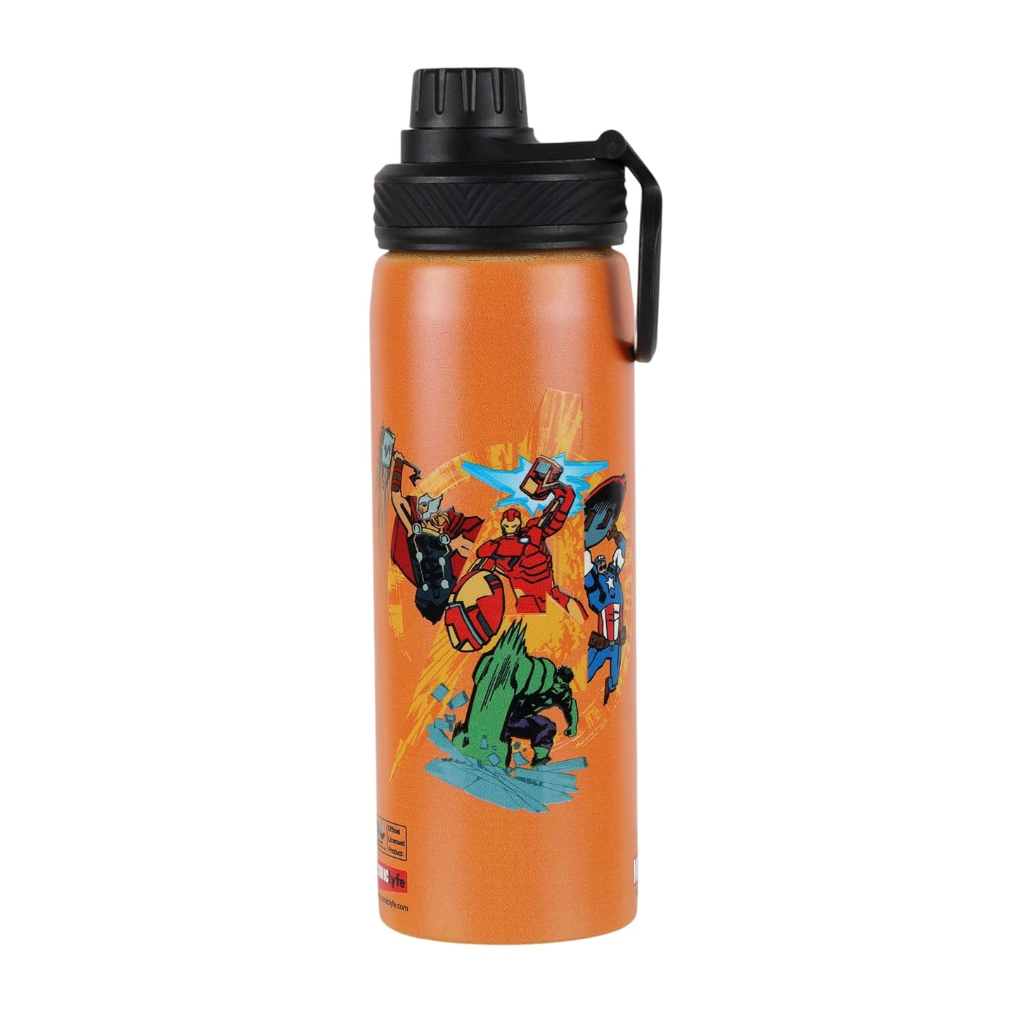 Marvel Avengers Stainless Steel Water Bottle for Kids, 700ml, Leakproof with Carry Handle, BPA Free School Water Bottle for Boys, Travel, Sports & Outdoor Activities