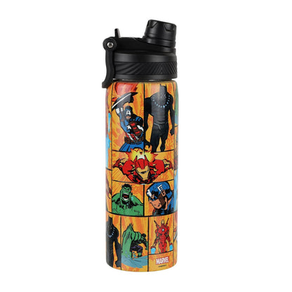 Marvel Spider-Man Stainless Steel Water Bottle for Kids, Leakproof Sipper Bottle with Handle & Strap, Reusable Non-Insulated Drinking Flask for School, Travel, Sports & Outdoor Use
