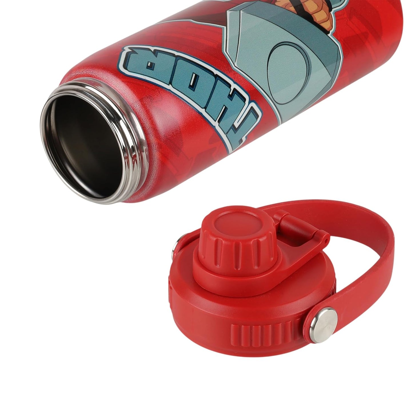 Marvel Thor Red Stainless Steel Water Bottle for Kids & Adults | 700ml Leakproof Non-Insulated Sipper Bottle with Carry Strap | BPA Free for School, Travel, Gym, Sports
