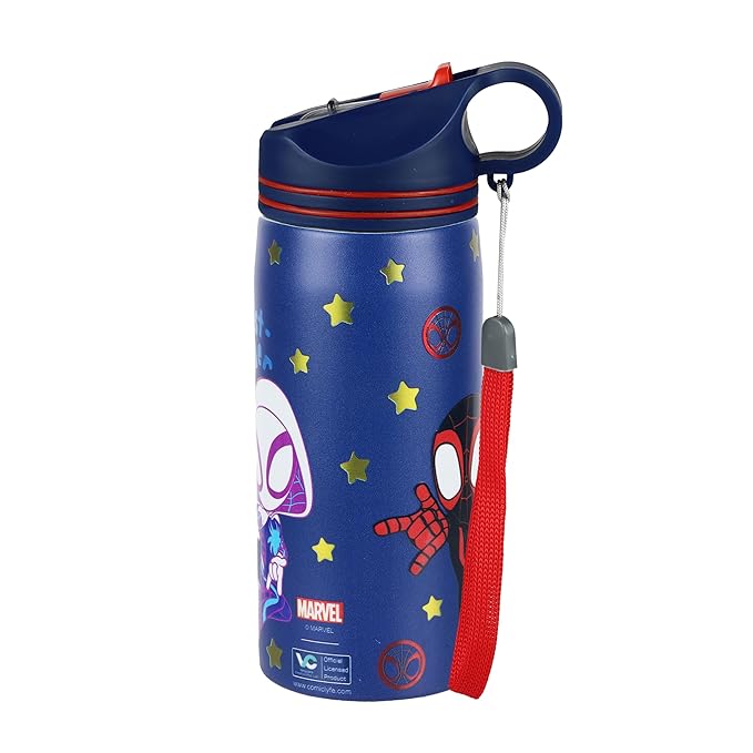 Marvel Avengers Superhero Spiderman Stainless Steel SIngle Wall Sipper Water Bottle For Unisex Kids School And Travelling | 500 Ml | BLUE | AZ2060 (Spidy Ghost)