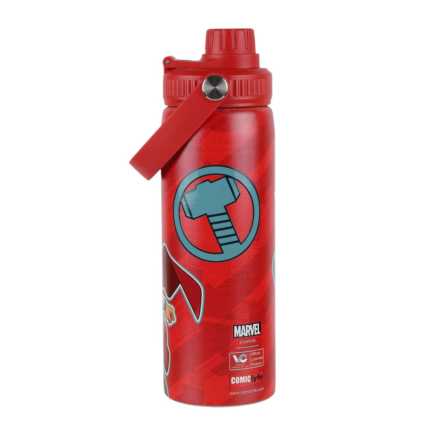 Marvel Thor Red Stainless Steel Water Bottle for Kids & Adults | 700ml Leakproof Non-Insulated Sipper Bottle with Carry Strap | BPA Free for School, Travel, Gym, Sports