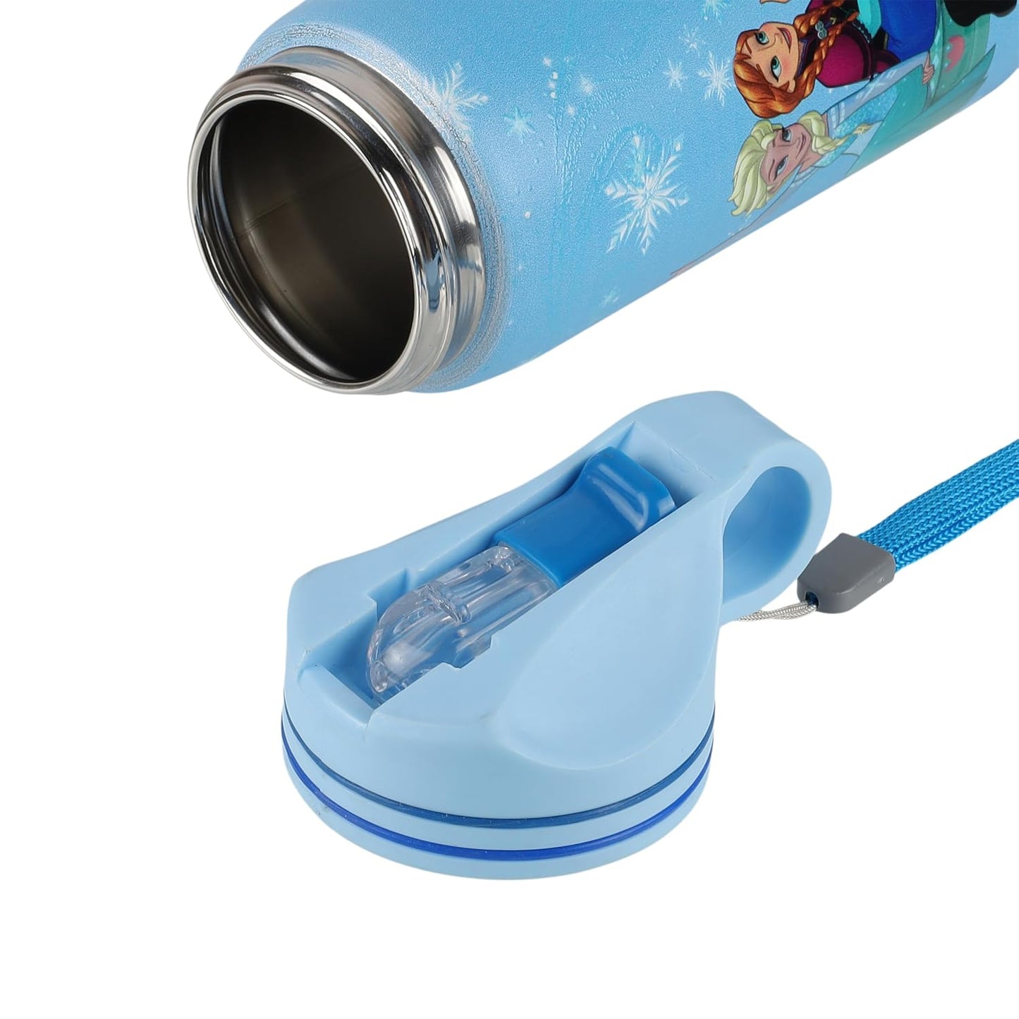 Disney Frozen Stainless Steel Water Bottle for Kids, Leakproof Sipper Bottle with Carry Loop, BPA-Free Metal Water Bottle for School, Travel, Picnic, Sports & Daily Hydration for Girls (Ice Blue)