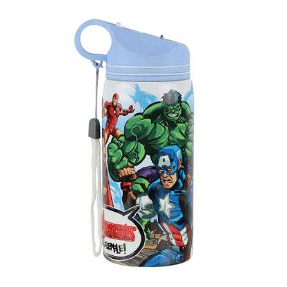 Marvel Avengers Stainless Steel Water Bottle for Kids, Leakproof Non-Insulated Sipper Bottle with Carry Loop & Wrist Strap, Reusable School Water Bottle for Boys, BPA Free 500ml