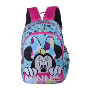 Disney Kids School Bag Soft Plush Backpacks Cartoon Printed Minnie Mouse School Bag for Unisex Kids | Casual Bagpack | Blue & Pink (5-12 Years) AZ909