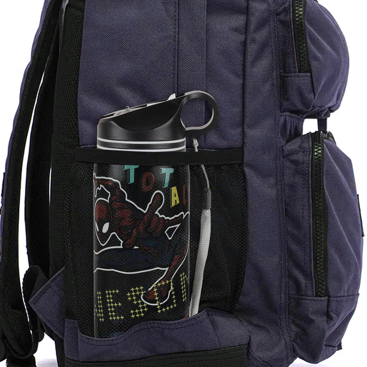 Marvel Spider-Man Stainless Steel Water Bottle for Kids, Non-Insulated Leakproof with Carry Loop, BPA Free School Water Bottle for Boys, Travel, Sports & Outdoor Use, 500ml Capacity