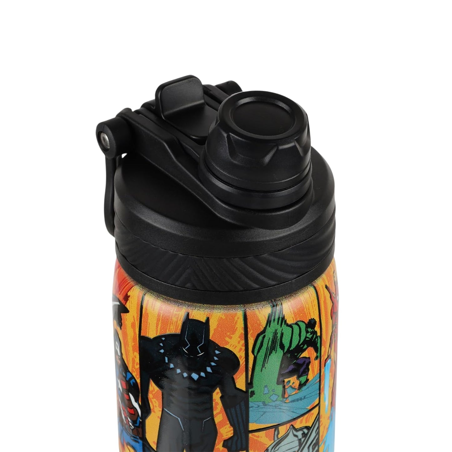 Marvel Spider-Man Stainless Steel Water Bottle for Kids, Leakproof Sipper Bottle with Handle & Strap, Reusable Non-Insulated Drinking Flask for School, Travel, Sports & Outdoor Use
