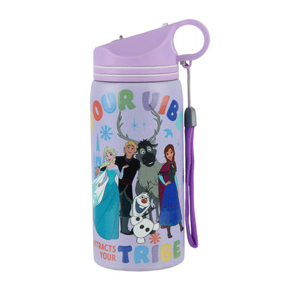 Disney Frozen Stainless Steel Water Bottle for Kids, Leakproof Sipper Bottle with Carry Loop, BPA-Free Metal Water Bottle for School, Travel, Picnic, Sports & Daily Hydration for Girls (Lavender)