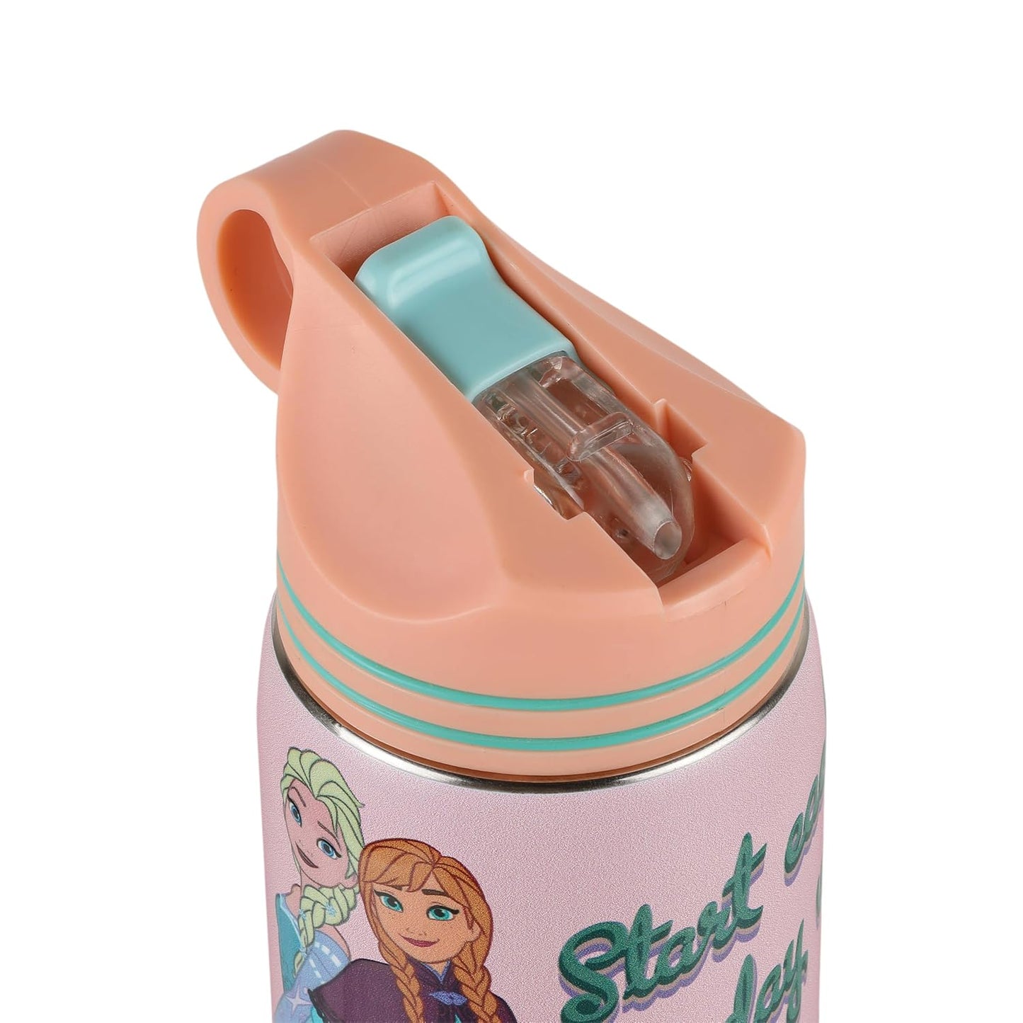 Disney Frozen Stainless Steel Water Bottle for Kids, Leakproof Sipper Bottle with Carry Loop, BPA-Free Metal Water Bottle for School, Travel, Picnic, Sports & Daily Hydration for Girls (Peach Pink)