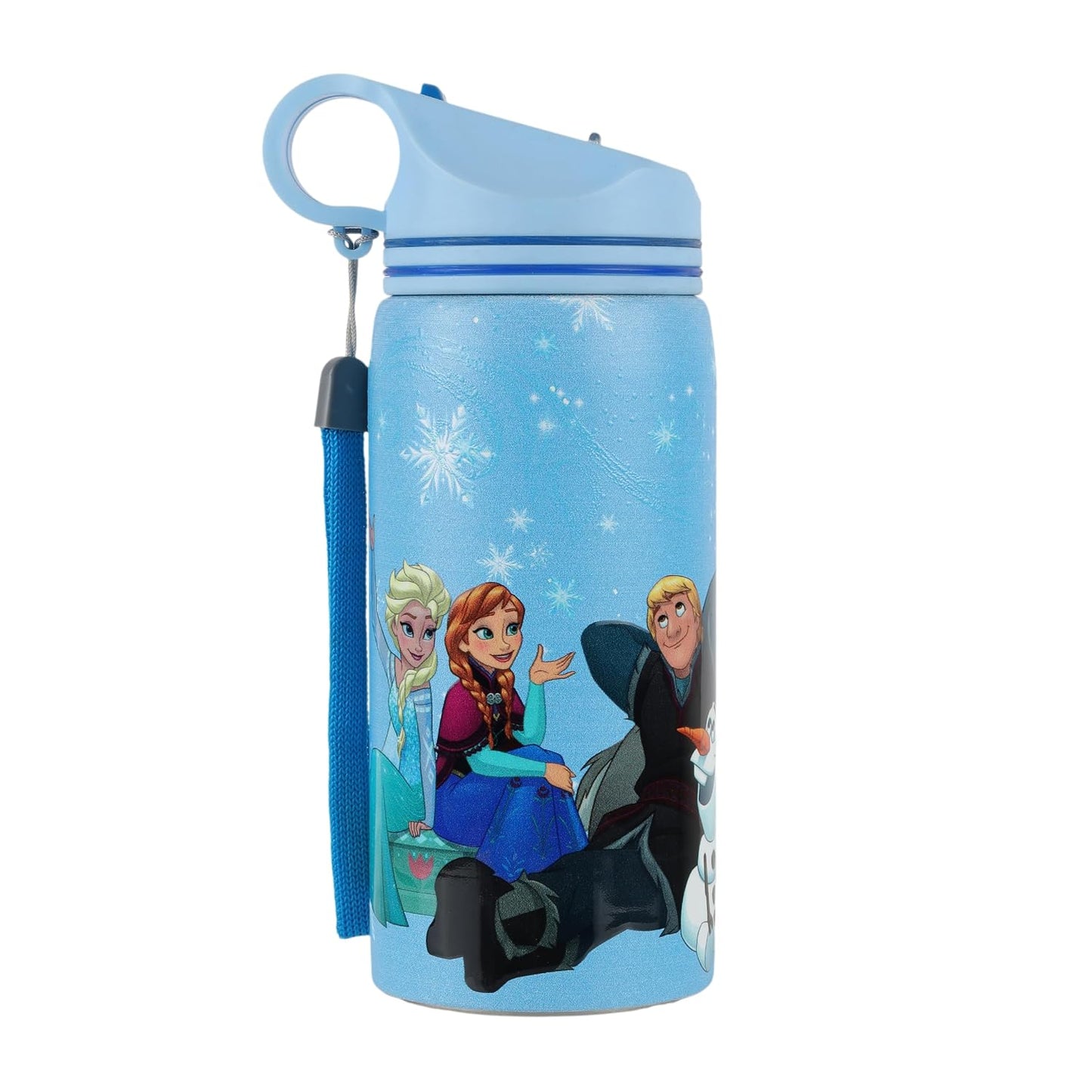 Disney Frozen Stainless Steel Water Bottle for Kids, Leakproof Sipper Bottle with Carry Loop, BPA-Free Metal Water Bottle for School, Travel, Picnic, Sports & Daily Hydration for Girls (Ice Blue)