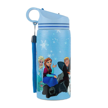 Disney Frozen Stainless Steel Water Bottle for Kids, Leakproof Sipper Bottle with Carry Loop, BPA-Free Metal Water Bottle for School, Travel, Picnic, Sports & Daily Hydration for Girls (Ice Blue)