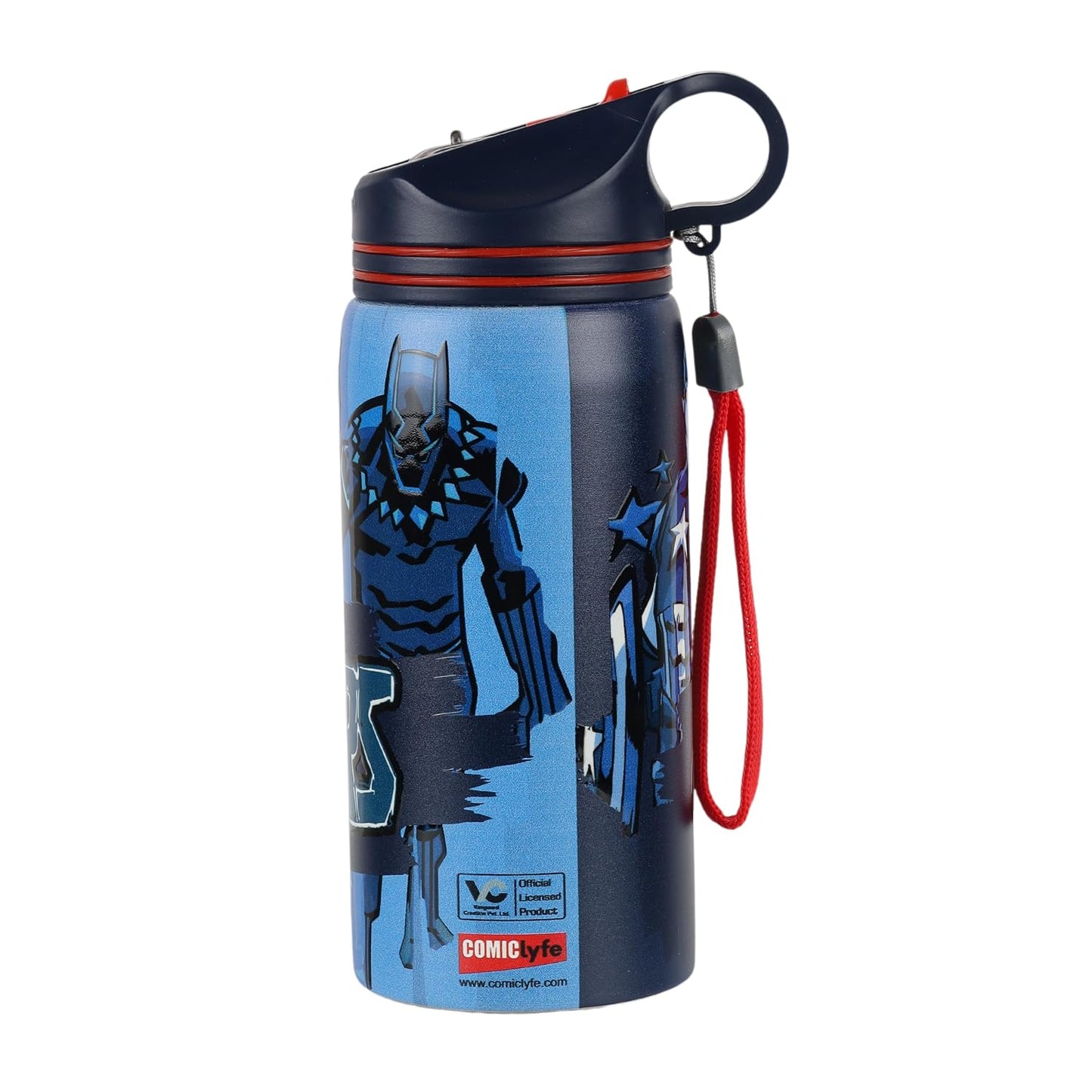 Marvel Avengers Stainless Steel Water Bottle for Kids, Leakproof Sipper Bottle with Handle & Strap, Non-Insulated Reusable Drinking Flask for School, Travel & Outdoor Activities