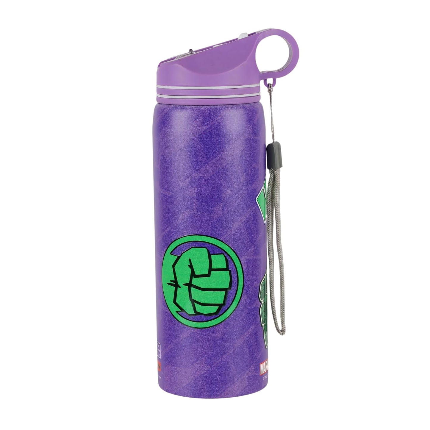 Marvel Hulk Stainless Steel Water Bottle for Kids & Adults, Leakproof Sports Sipper Bottle with Carry Strap, BPA-Free Reusable for School, Office, Travel & Outdoor Use, 700ml