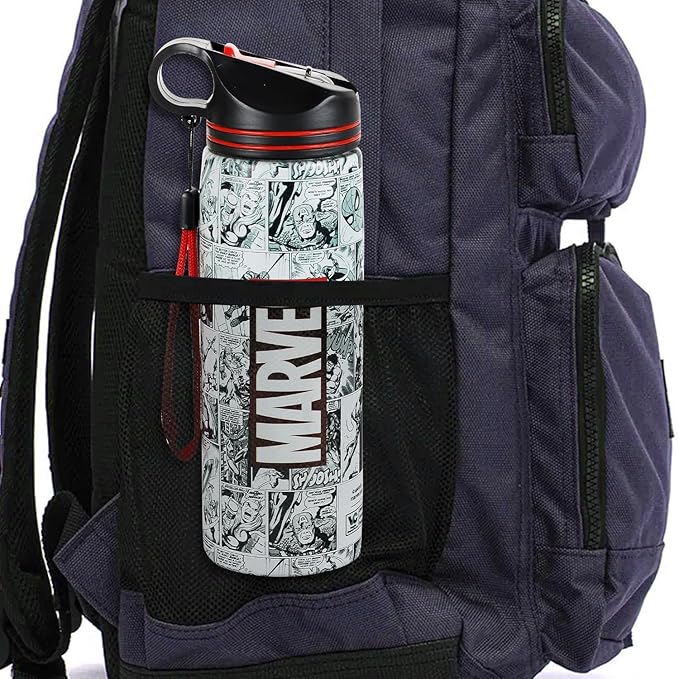 Marvel Official Comic Edition Stainless Steel Water Bottle | 750ml Leakproof BPA-Free Sipper Bottle with Bold Logo & Comic Print | Gym, Office, School & Travel