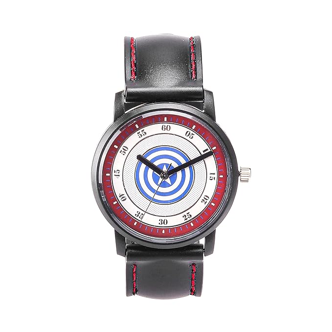 Marvel Captain America Leather Strap Analog Wrist Watch for Men (Black/Blue/Red) | AZ352